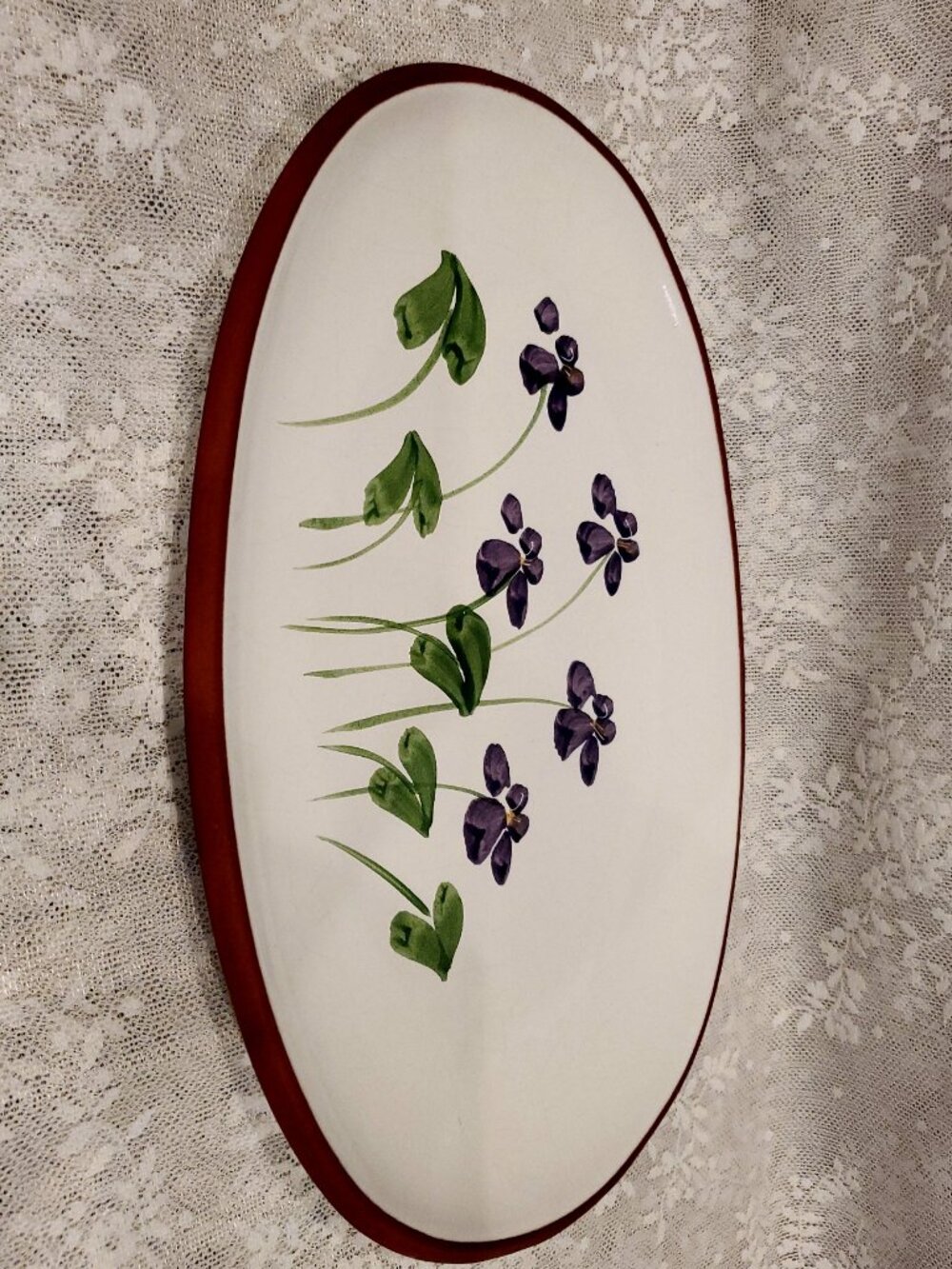 Vtg 1993 Emerson Creek Pottery Terracotta Tray Purple Flowers Floral USA
